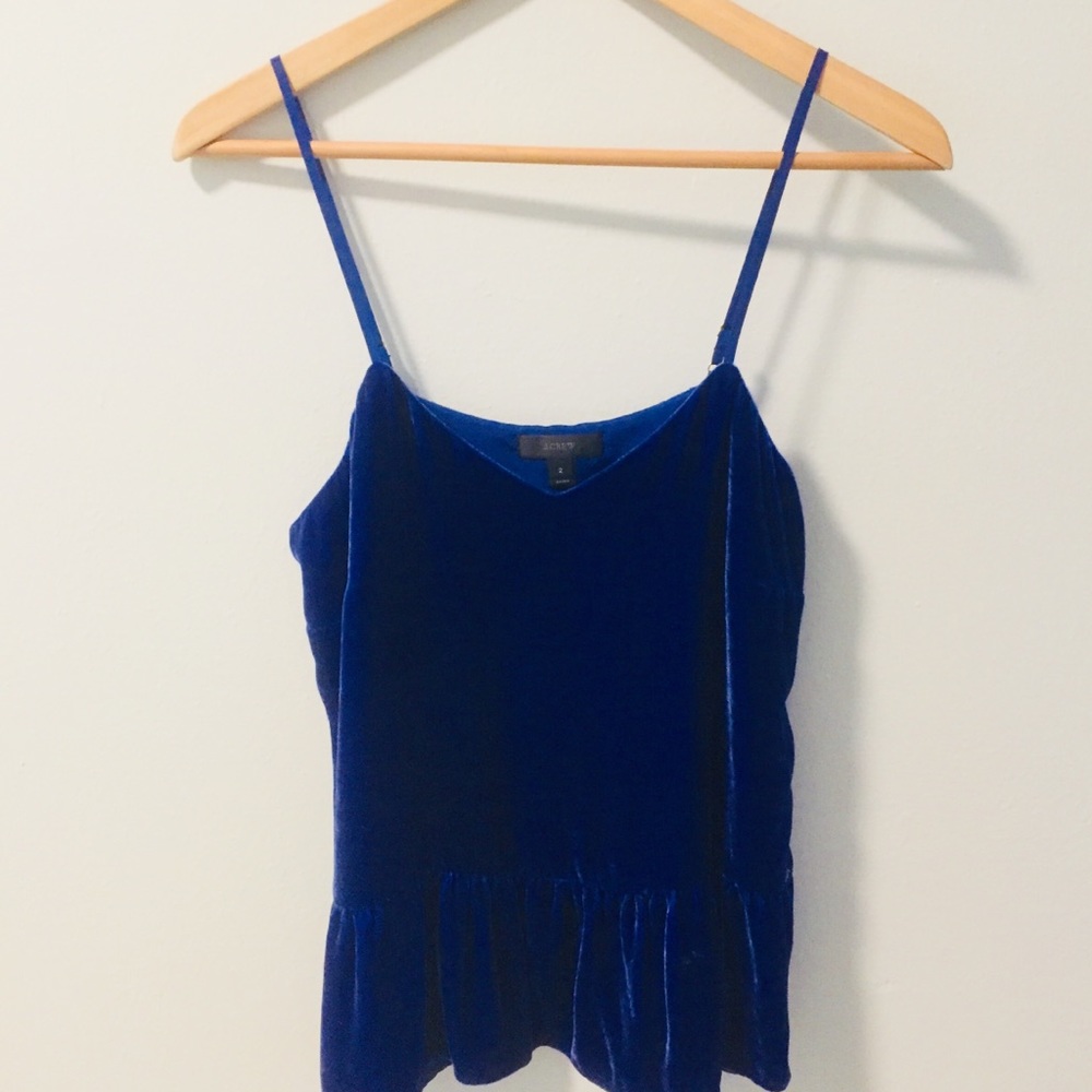 J.Crew Blue Ruffle Peplum Velvet Camisole, sz 2